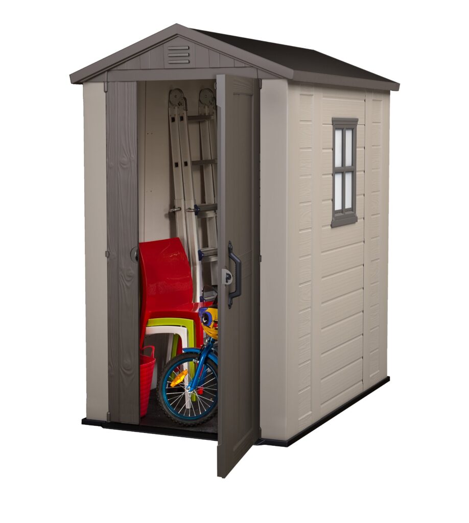 Factor 4 X 6 Ft. Durable Resin Outdoor Storage Shed with Heavy Duty Floor and Locking Door, Beige Taupe